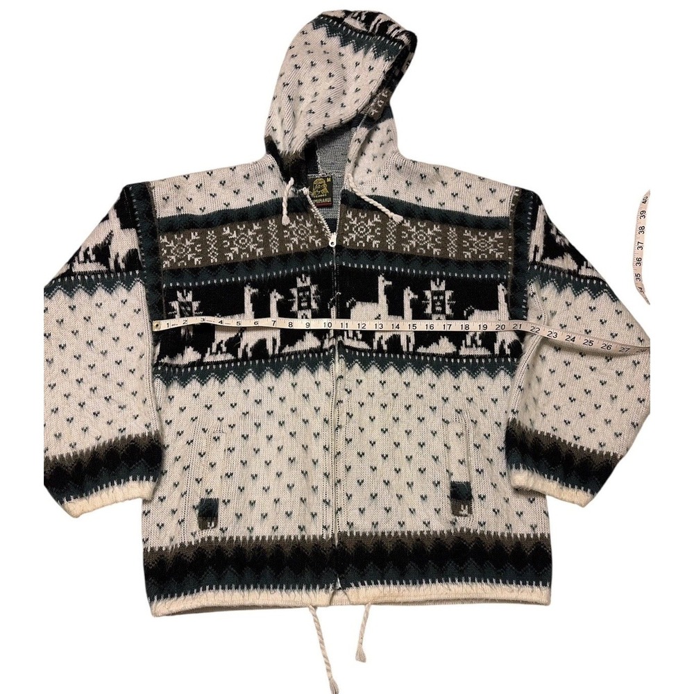 TEJIDOS Unisex M Vintage Rare 100% Ecuador Wool Alpaca Llama Zip Hoodie Sweater